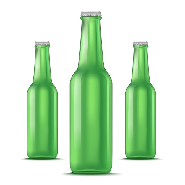 Realistic detailed green glass beer bottle vector