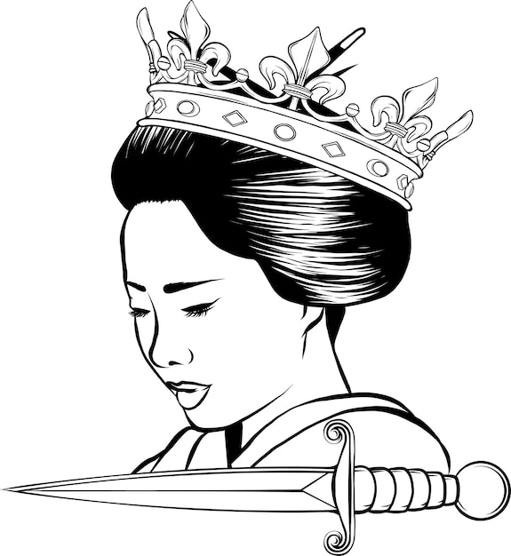 Vector realistic detailed hand drawn portrait of a japanese woman