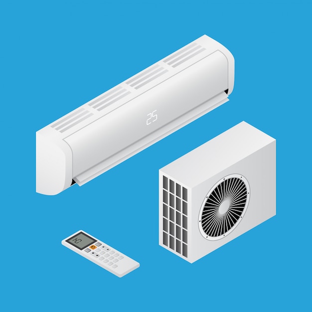 Vector realistic detailed isometric 3d air conditioning for home