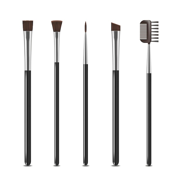 Realistic Detailed Professional Cosmetic Brushes Narrow Set Fashion Female Accessory Design Element. Vector illustration