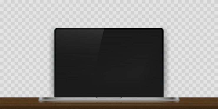 Vector realistic device laptop with shadow on the wood desktop.  illustration