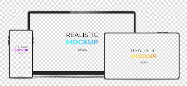 Realistic device mockup laptop phone tablet with white screen in realistic style digital devices screen template vector illustration