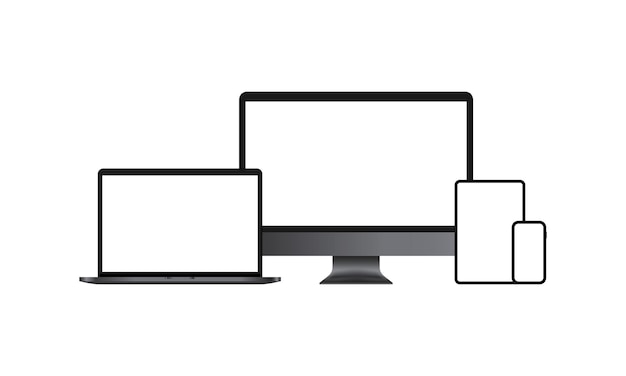 Vector realistic devices icon set. computer monitor, laptop, smartphone. white blank screen. vector on isolated white background. eps 10.