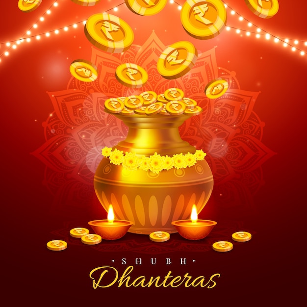 Realistic dhanteras illustration