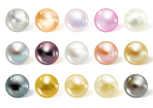 Vector realistic different colors pearls set.