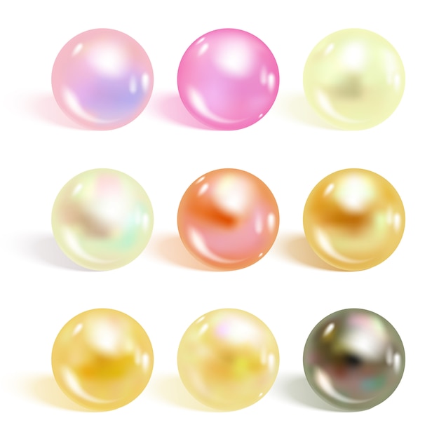 Realistic different colors pearls set.