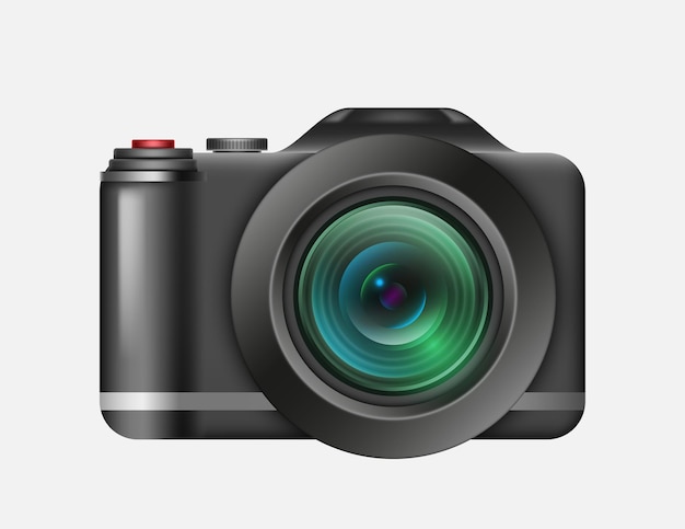 Vector realistic digital photo camera professional photography equipment for street or studio pictures