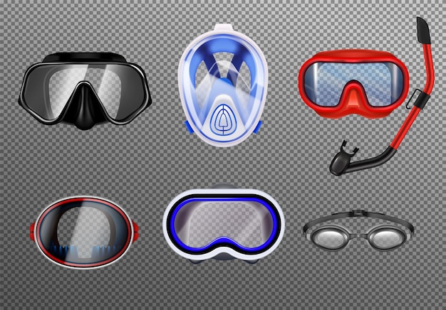 Vector realistic diving mask set