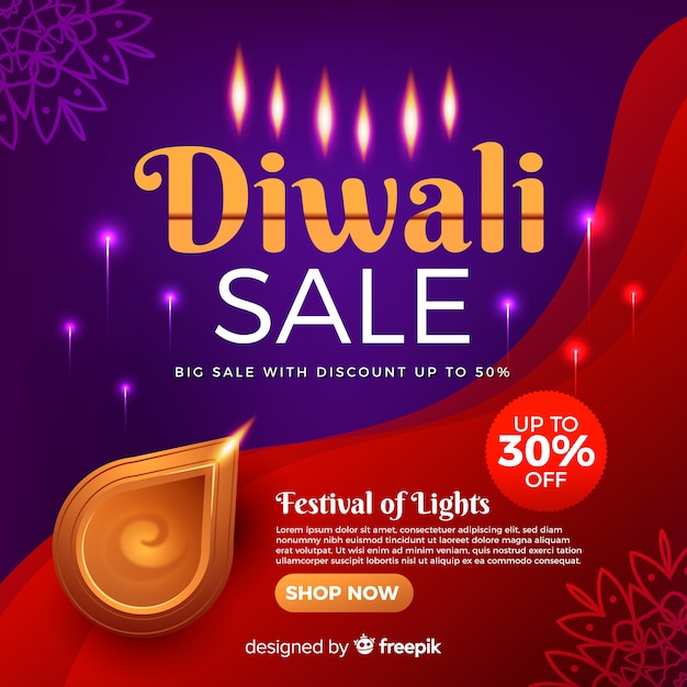 Vector realistic diwali holiday sale banner