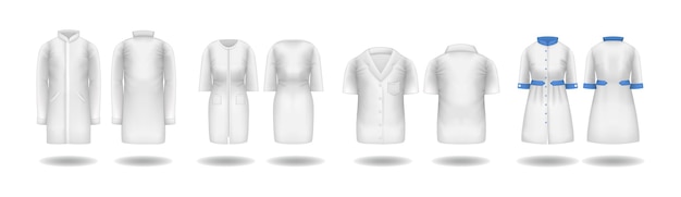 Vector realistic doctor coat kit clothes on transparent background isolated mockup