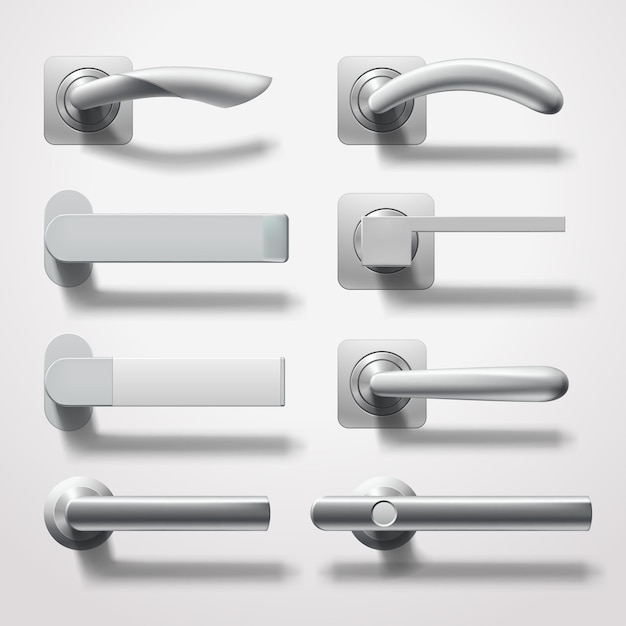 Realistic door handles in set on white