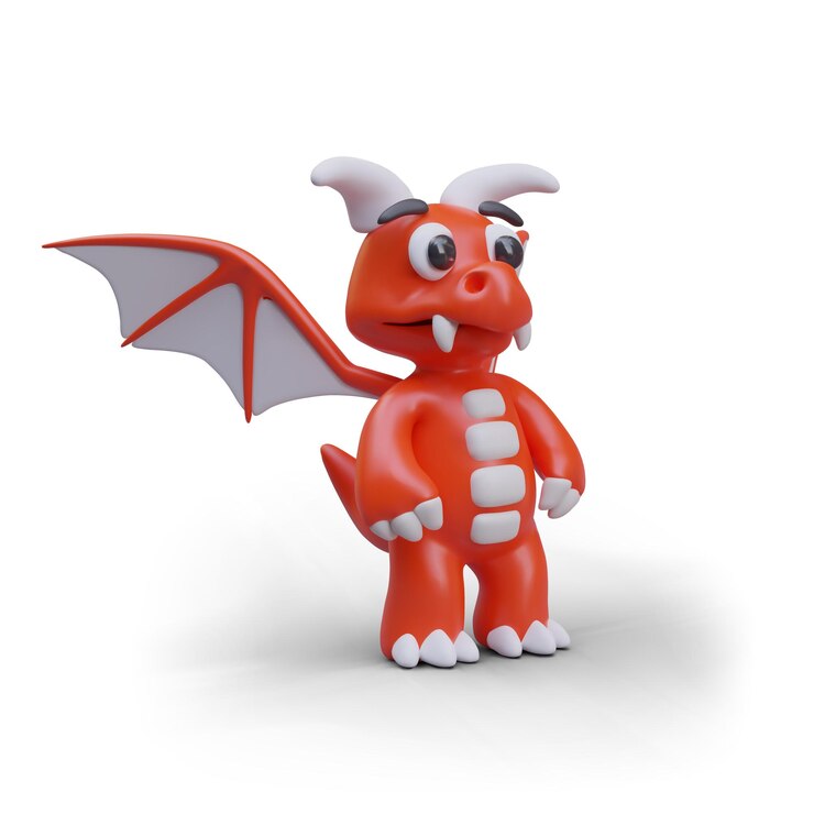 Vector realistic dragon with spread wings mythological beast red reptile