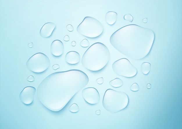 Vector realistic drops of pure water on a blue surface