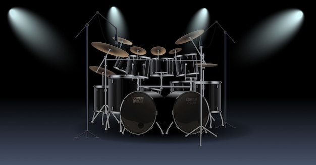 Realistic drum kit. illustration.