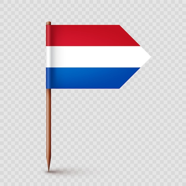 Вектор Реалистичный голландский зубочиститель сувенир из нидерландов деревянная зубочистка с бумажным флагом