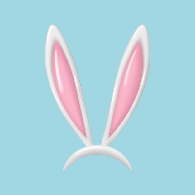 Vettore orecchie realistiche di coniglio di pasqua isolate collezione di orecchie di lepre 3d banda di orecchie di coniglio di cartone animato divertente in plastica per l'illustrazione vettoriale del coniglio di pasqua o del coniglio di pasqua