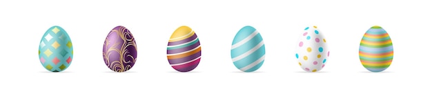 Realistic Easter eggs set Different 3D isolated egg with colourful pattern Vector illustration