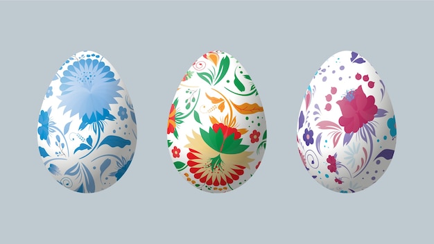 Realistic easter eggs with petrikov painting. petrikovskaya painting.