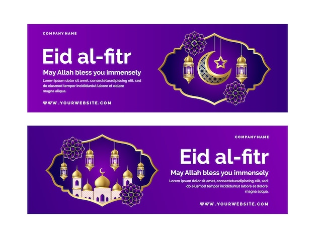 Confezione di banner orizzontali eid al-fitr realistici