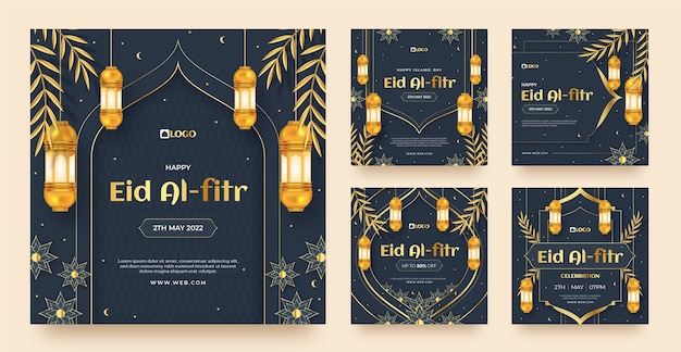 Vector realistic eid al-fitr instagram posts collection