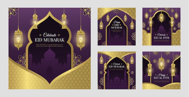 Vector realistic eid al-fitr instagram posts collection