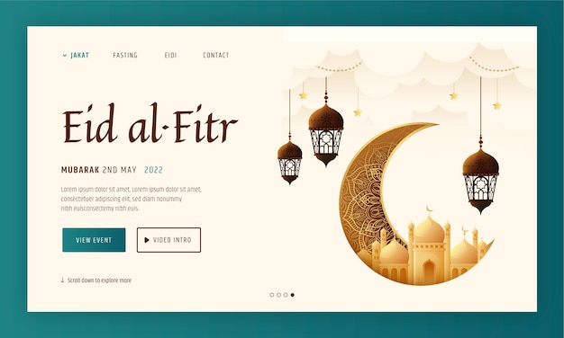 Vector realistic eid al-fitr landing page template