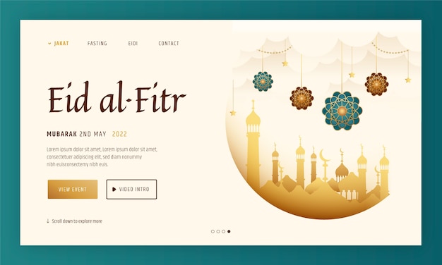 Realistic eid al-fitr landing page template