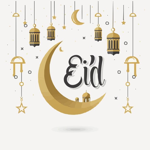 Vector realistic eid alfitr illustration with lamp and moon