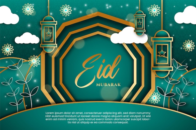 Realistic Eid mubarak background with bright lights