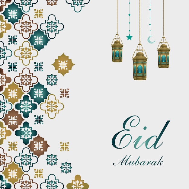 realistic eid mubarak greeting design Eid card or banner background eid celebration