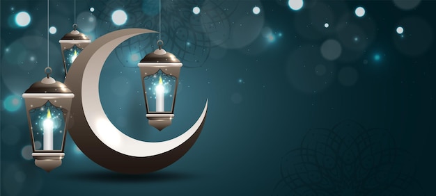 Realistic Eid Mubarak Lantern Background illustration