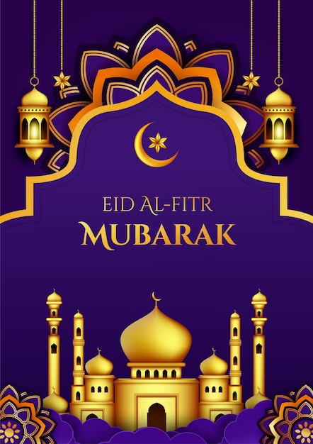 Realistic eid mubarak poster template in paper style