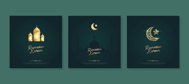 Modello di social media ramadhan realistico ed elegante con stelle lanterna moschea e vettore lunare