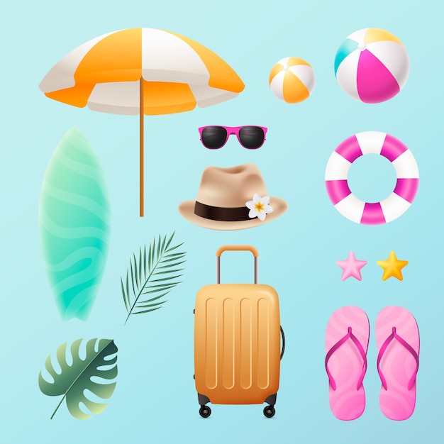 Vector realistic elements collection for summertime season