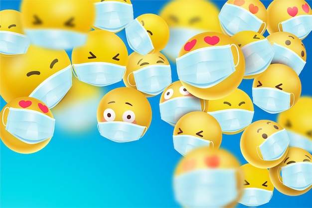 Vettore emoji realistiche con sfondo di maschera facciale