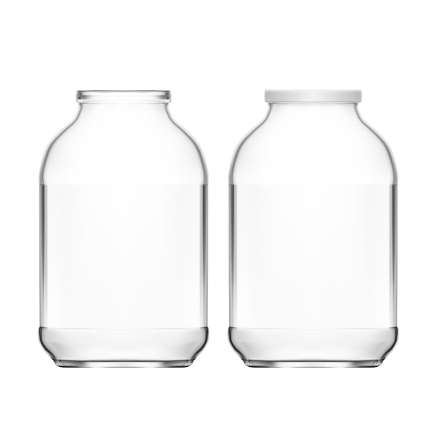 白い背景に分離された現実的な空の 3 l ガラスの瓶