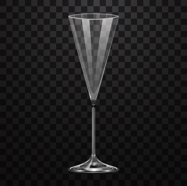 Realistic empty champagne glass isolated on transparent background