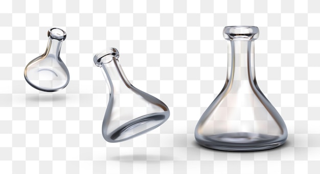 Vector realistic empty erlenmeyer flask vertical and inclined position