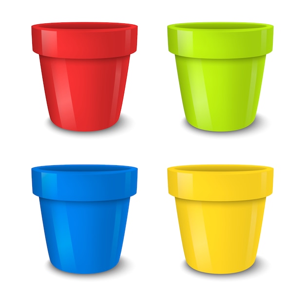 Realistic empty flower pot set, bright colors