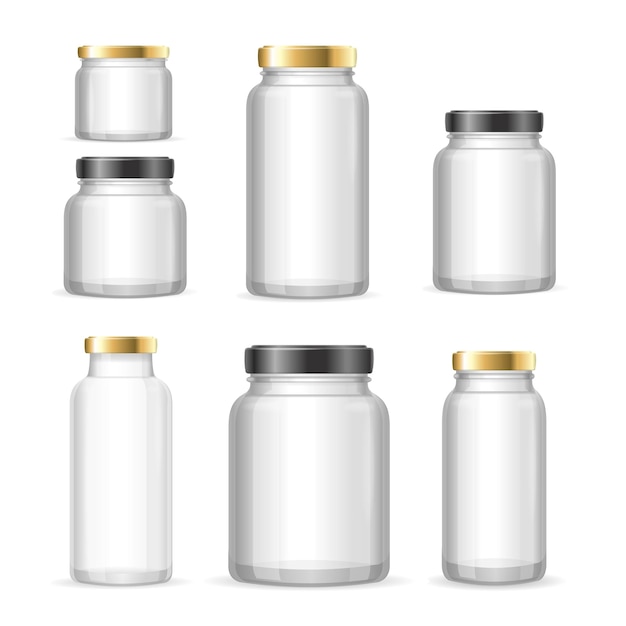 Realistic empty glass jar can set vector