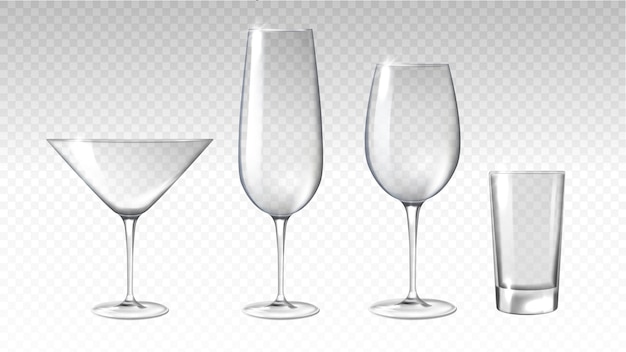 realistic empty glasses set at copy space crockery and utensil for cafe or restaurant wine water and