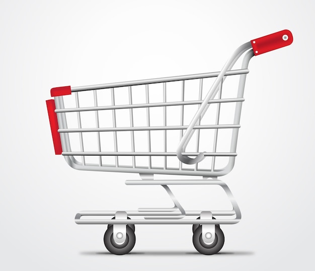 Realistic Empty Shopping Cart Trolley for Promotion Isolated in White Background.