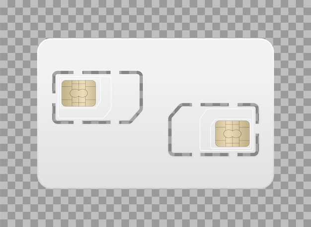 Realistic empty sim card for mobile phone. main sim card and additional.