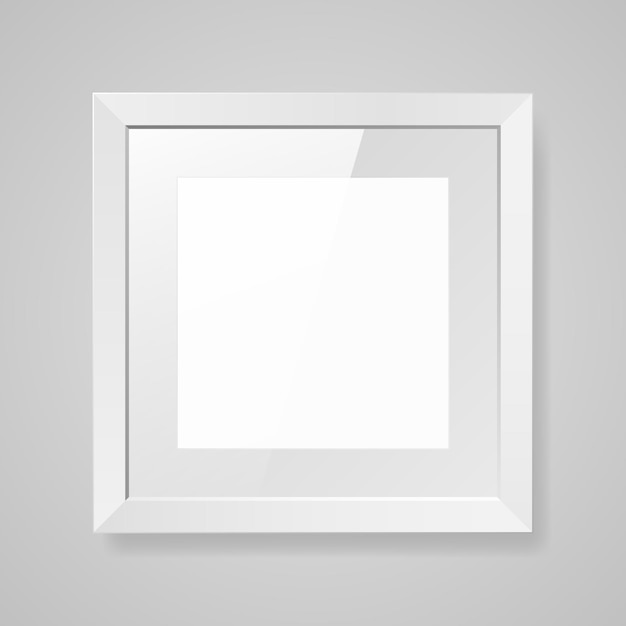 Vector realistic empty square white frame with glass