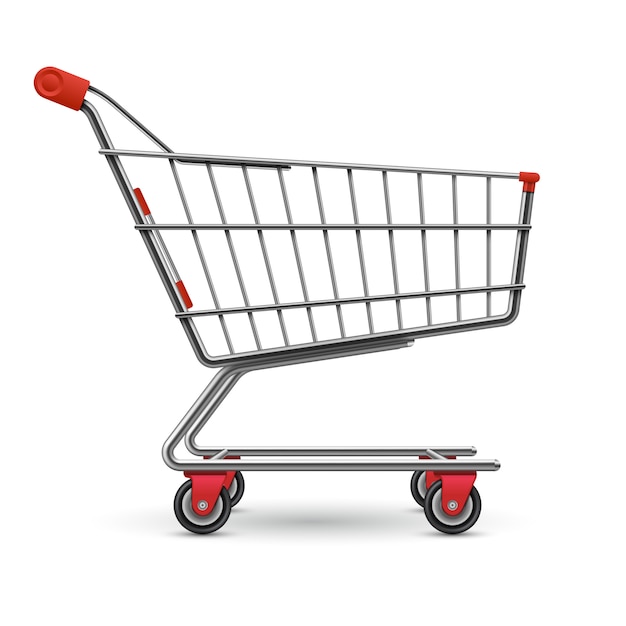 Realistic empty supermarket shopping cart   isolated on white 