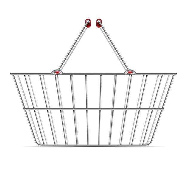 Canestro vuoto realistico del metallo di acquisto del supermercato con l'illustrazione di vettore delle maniglie isolata