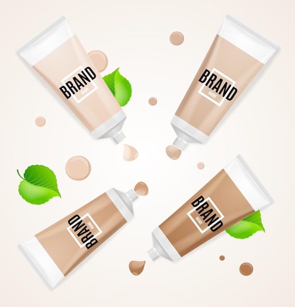 Realistic Empty Template Foundation Cream Set Vector