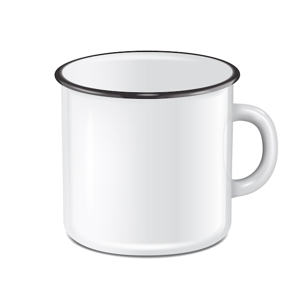 Vector realistic enamel metal white mug isolated