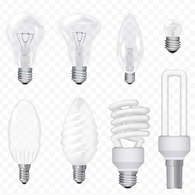 Vettore set di lampadine a risparmio energetico realistico