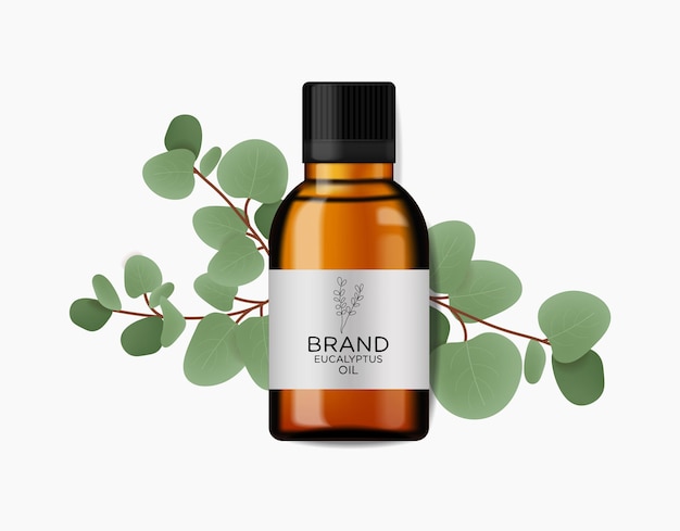realistic eucalyptus cosmetic, beauty lotion bottle cosmetics, eucayptus design